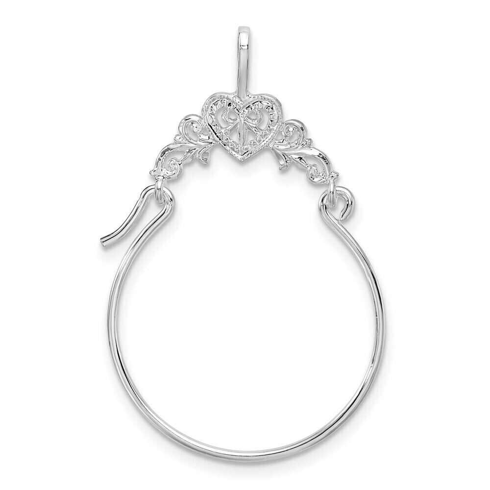 Million Charms 925 Sterling Silver Rh-plated Heart with Scroll Charm Holder